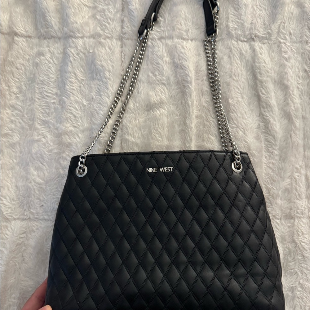 Nine West Black and Silver Quilted Shoulder Bag